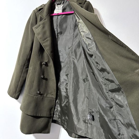 BB Dakota Double Breasted Pea Coat Size M Olive Army Green Military Ruffle - Picture 9 of 11